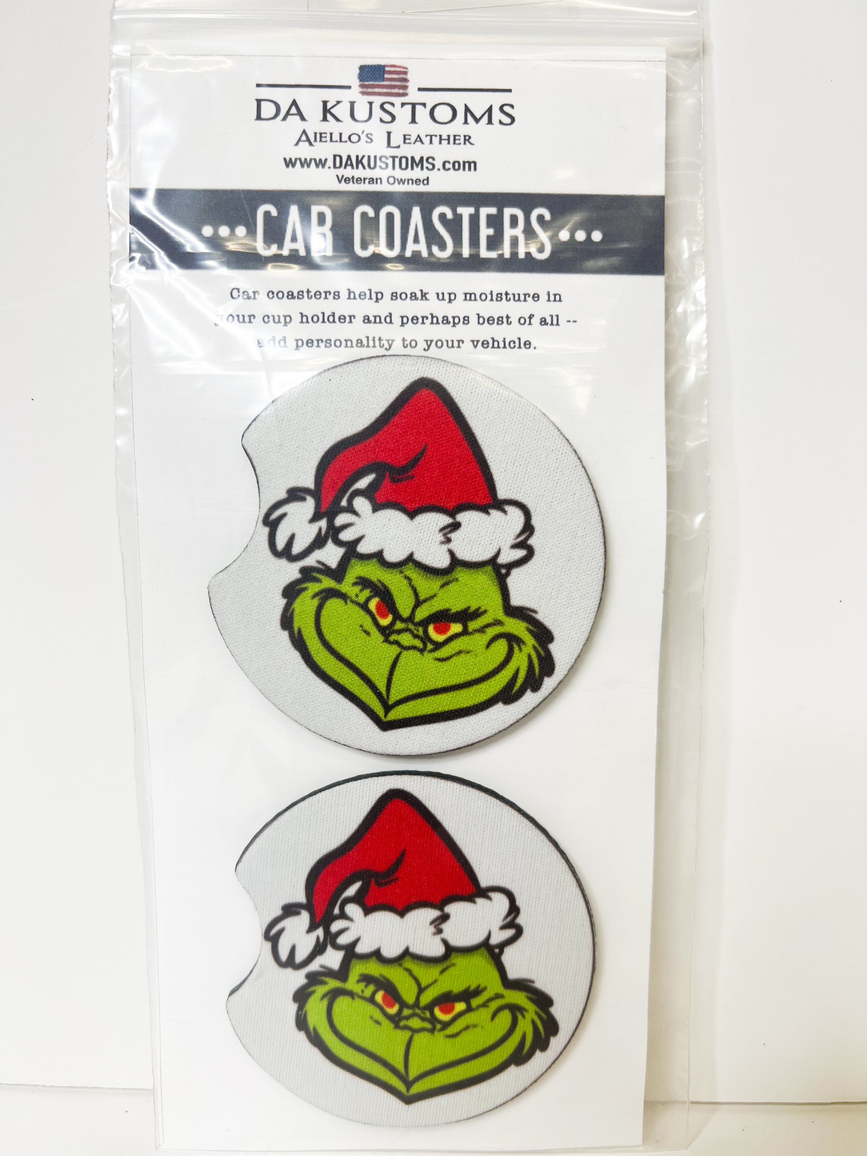 Grinch Car Accessory Christmas Gift Set - Coasters, soft cloth
