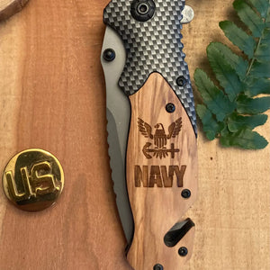 Navy Engraved Pocket K-nife