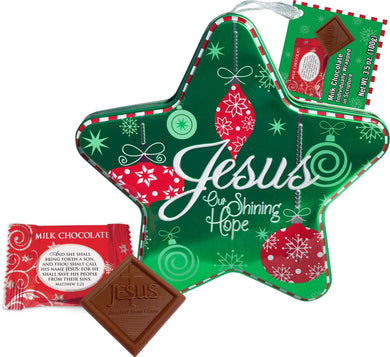 Jesus Our Shining Hope Green Star Tin with Chocolates