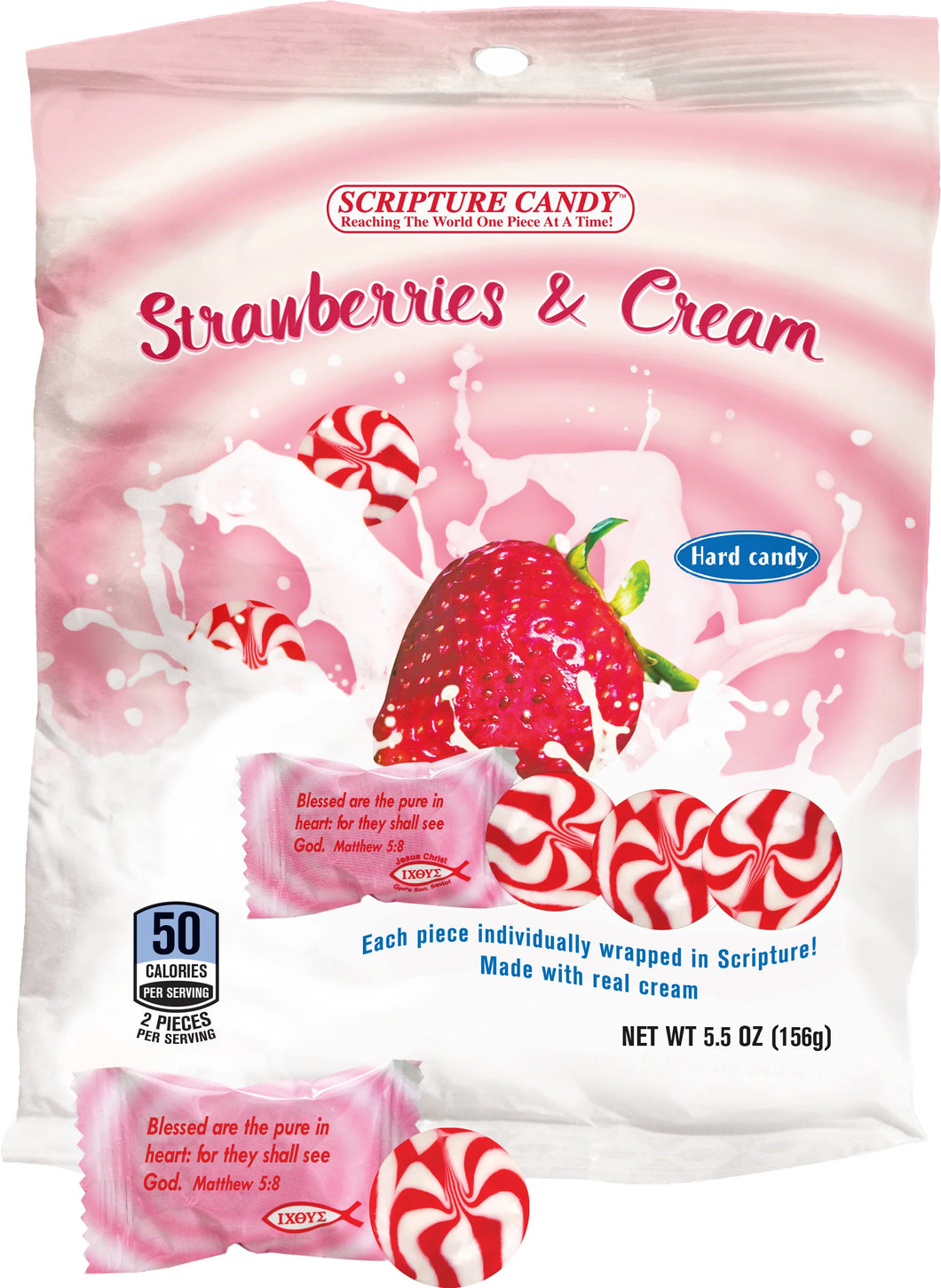 Strawberry & Cream Hard Candy 5.5 Ounce Bag, 25 Pieces