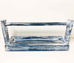 Distressed Blue Wood Tray with Handle - Small