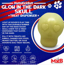 Load image into Gallery viewer, GLOW IN THE DARK SUGAR SKULL CHEW TOY &amp; TREAT DISPENSER
