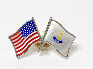 Rhode Island State Flag and American Flag Lapel Pin