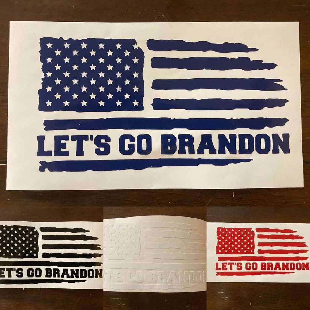 Let's Go Brandon Distressed American Flag Die Cut Vinyl Decal USA Seller