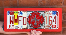 Load image into Gallery viewer, FIREMAN STATION &amp; BADGE #  Recycled License Plate Art - Unique Pl8z