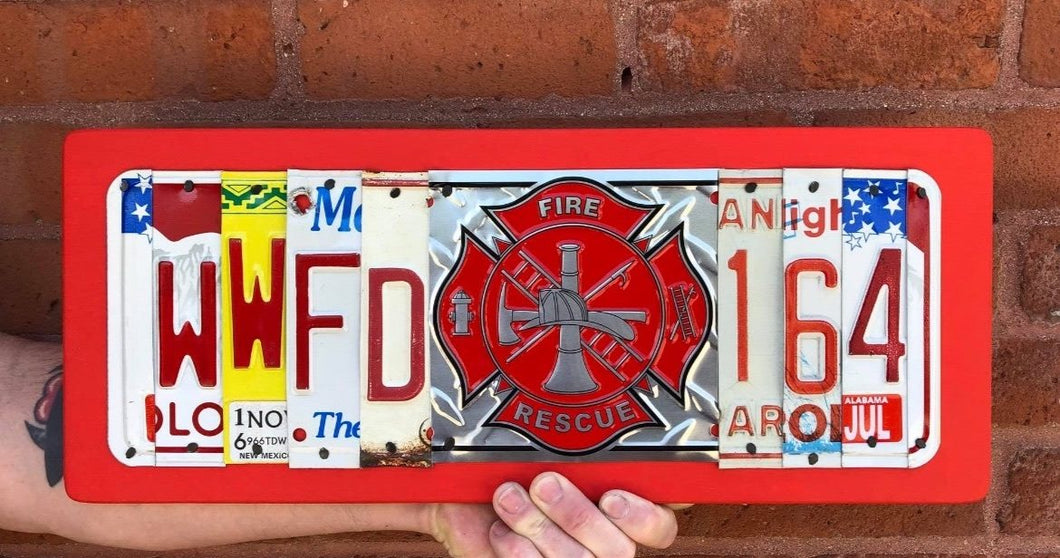 FIREMAN STATION & BADGE #  Recycled License Plate Art - Unique Pl8z