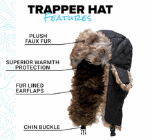 Load image into Gallery viewer, Fleece Lined Trapper Hats - Black Nylon