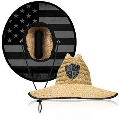 Black & Grey American Flag Straw Hat