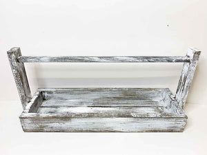 xxxDistressed White Wooden Tray with Handle - Large