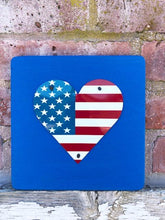 Load image into Gallery viewer, SET OF 3 U.S. FLAG HEARTS  Recycled License Plate Art - Unique Pl8z