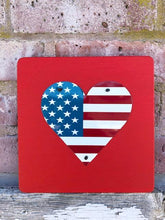 Load image into Gallery viewer, SET OF 3 U.S. FLAG HEARTS  Recycled License Plate Art - Unique Pl8z