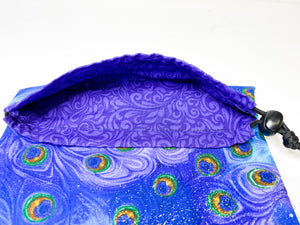 BOHO Drawstring Ditty Bag - Purple Peacock Feather