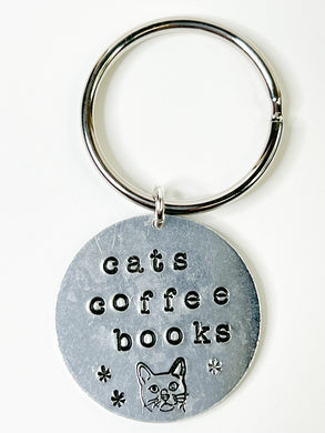 Cats, Coffee, Books - Large Key Chain