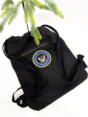 Navy Canvas Cinch Bag