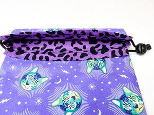 BOHO Drawstring Ditty Bag - Purple Cat