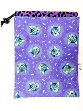 Load image into Gallery viewer, BOHO Drawstring Ditty Bag - Purple Cat