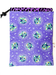 BOHO Drawstring Ditty Bag - Purple Cat