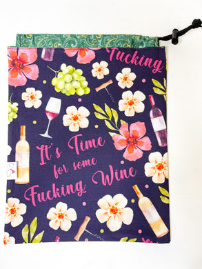 BOHO Drawstring Ditty Bag - It's Time for F*cking Wine